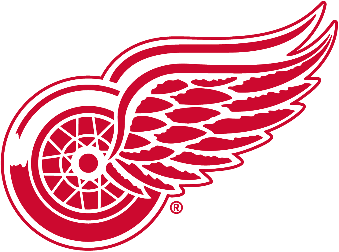 Detroit Red Wings logo, featuring a red wing attached to a wheel with spokes.