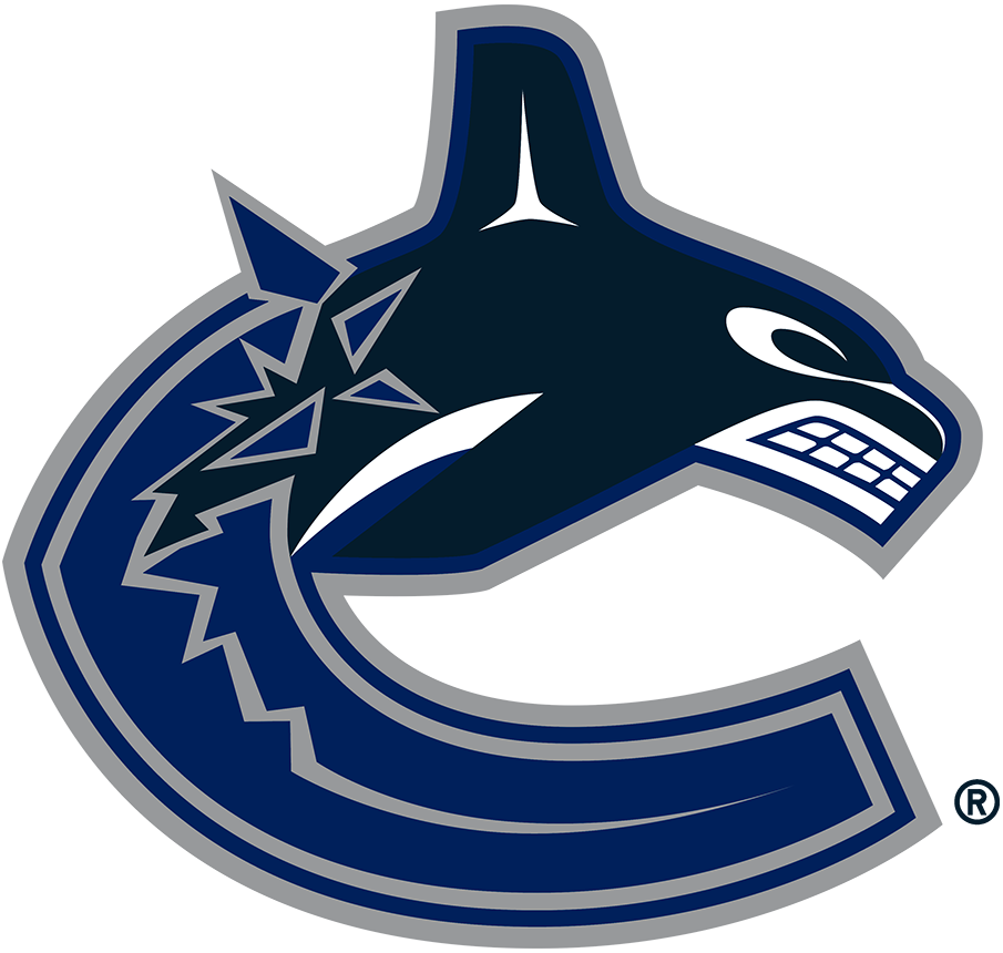 The Vancouver Canucks logo, featuring a stylized orca whale emerging from a large letter 'C' on a black background.