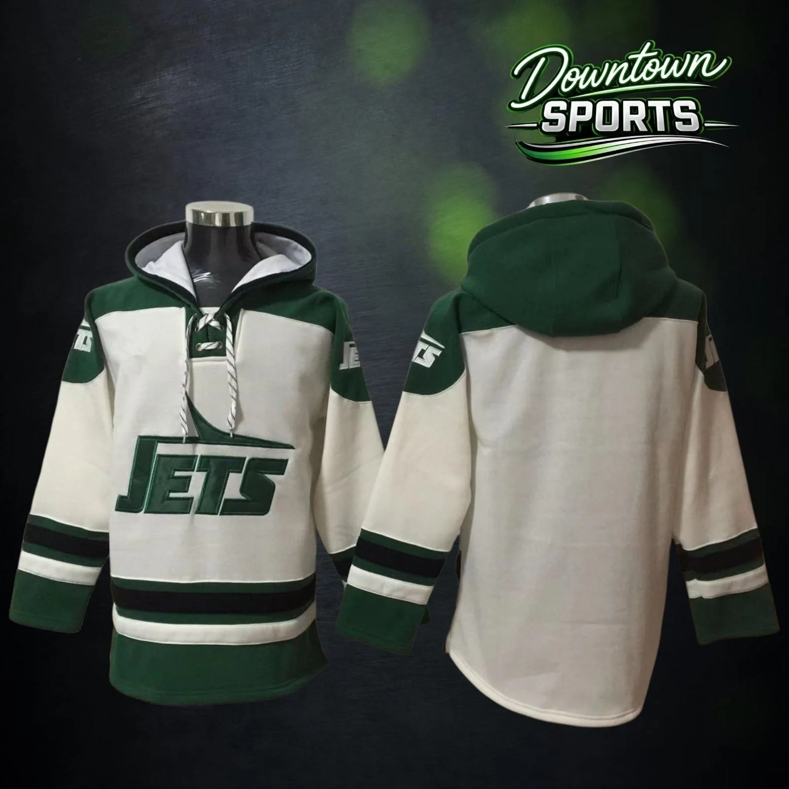 Customised New York Jets 47 Brand NFL x NHL Crossover Hockey Hoodie