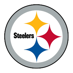 Logo of the Pittsburgh Steelers featuring three colored stars: yellow, red, and blue, with the word 'Steelers' in black text.