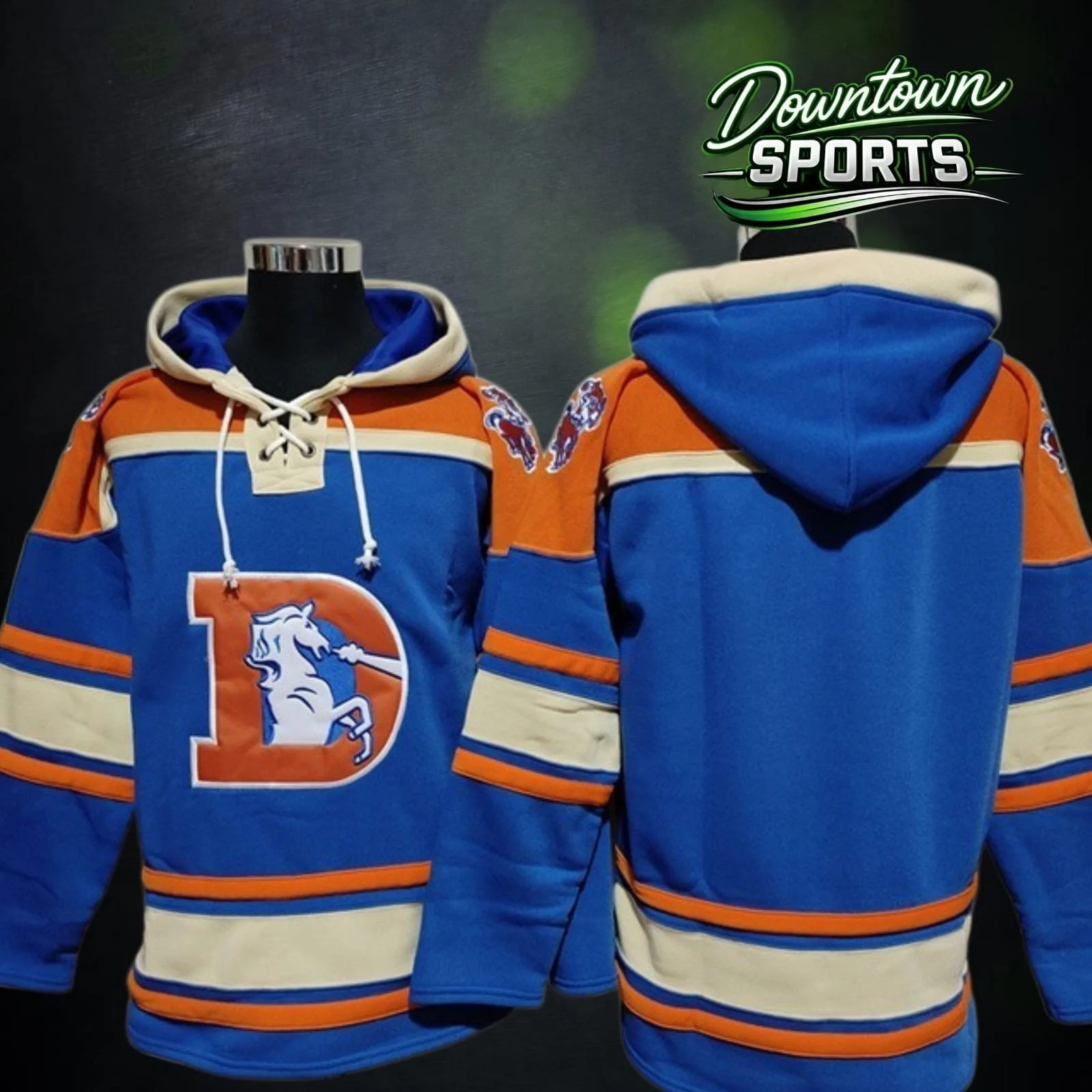 Customised Denver Broncos Retro 47 Brand NFL x NHL Crossover Hockey Hoodie