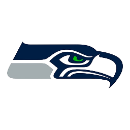 Seattle Seahawks logo featuring a stylized, fierce-looking hawk head with navy, silver, and green accents.