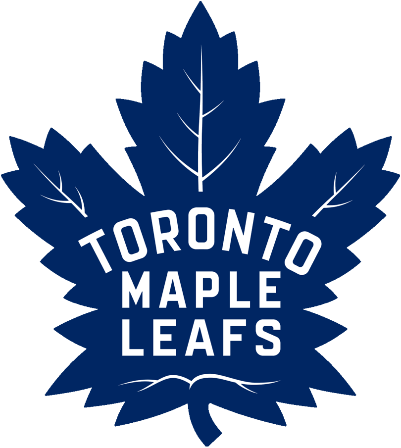 Blue maple leaf with the words "Toronto Maple Leafs" in white text.