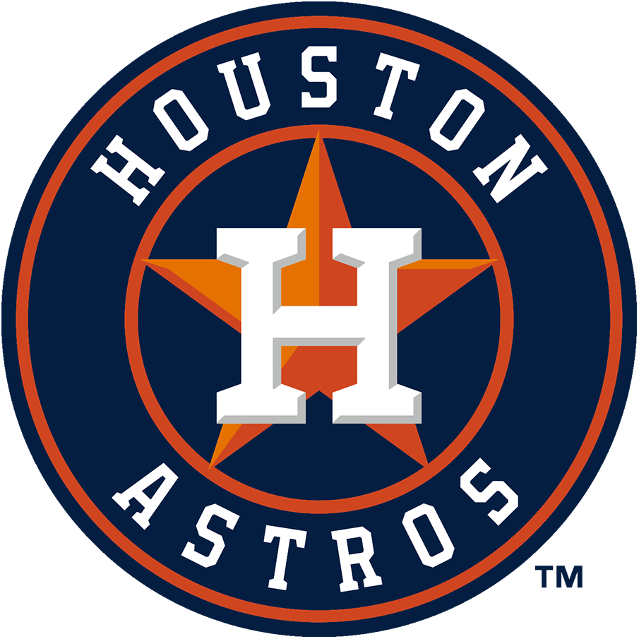 Houston Astros logo featuring a large white letter H in front of a star with orange and navy blue background.