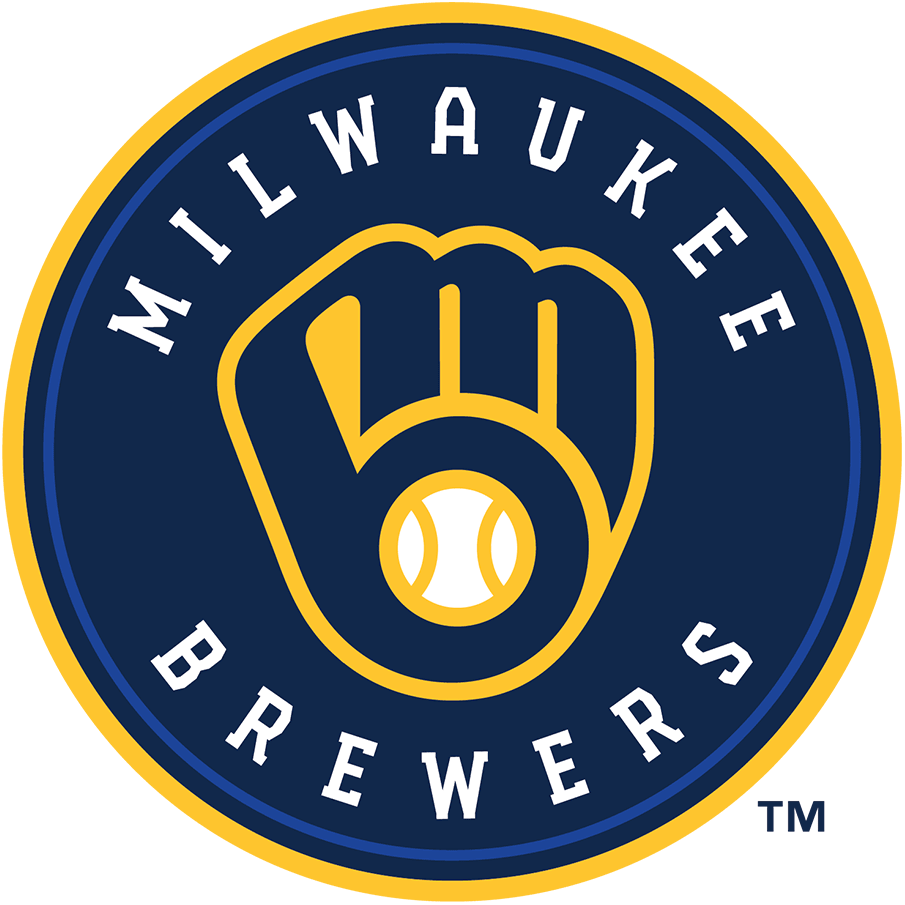 Milwaukee Brewers logo featuring a fist holding a baseball, with the words 'Milwaukee Brewers' in a circular design.