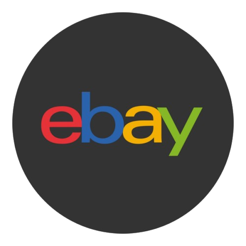 Ebay logo with colorful lowercase letters on a black circular background.