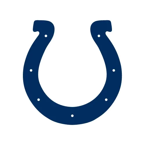 Illustration of a blue horseshoe with six nail holes.