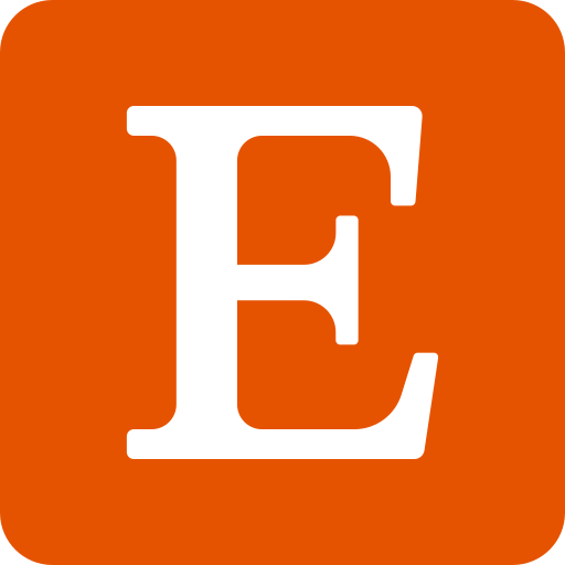 White letter 'E' on an orange background.