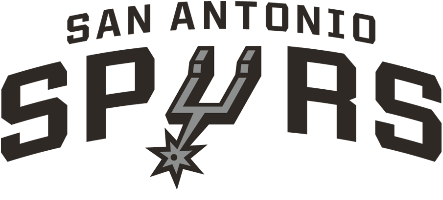 Logo of the San Antonio Spurs basketball team with the team name, a stylized basketball and a spur.