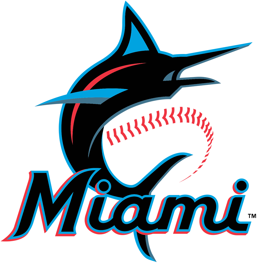 Stylized Miami Marlins logo featuring a marlin fish and the word Miami in script.