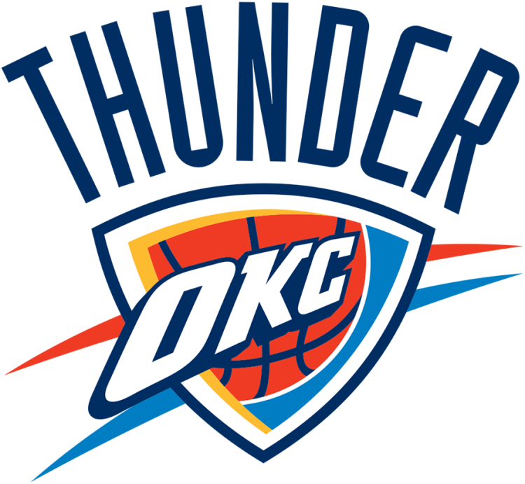 The Oklahoma City Thunder logo featuring a shield with a basketball, the letters 'OKC,' and a lightning bolt, with the word 'THUNDER' at the top.