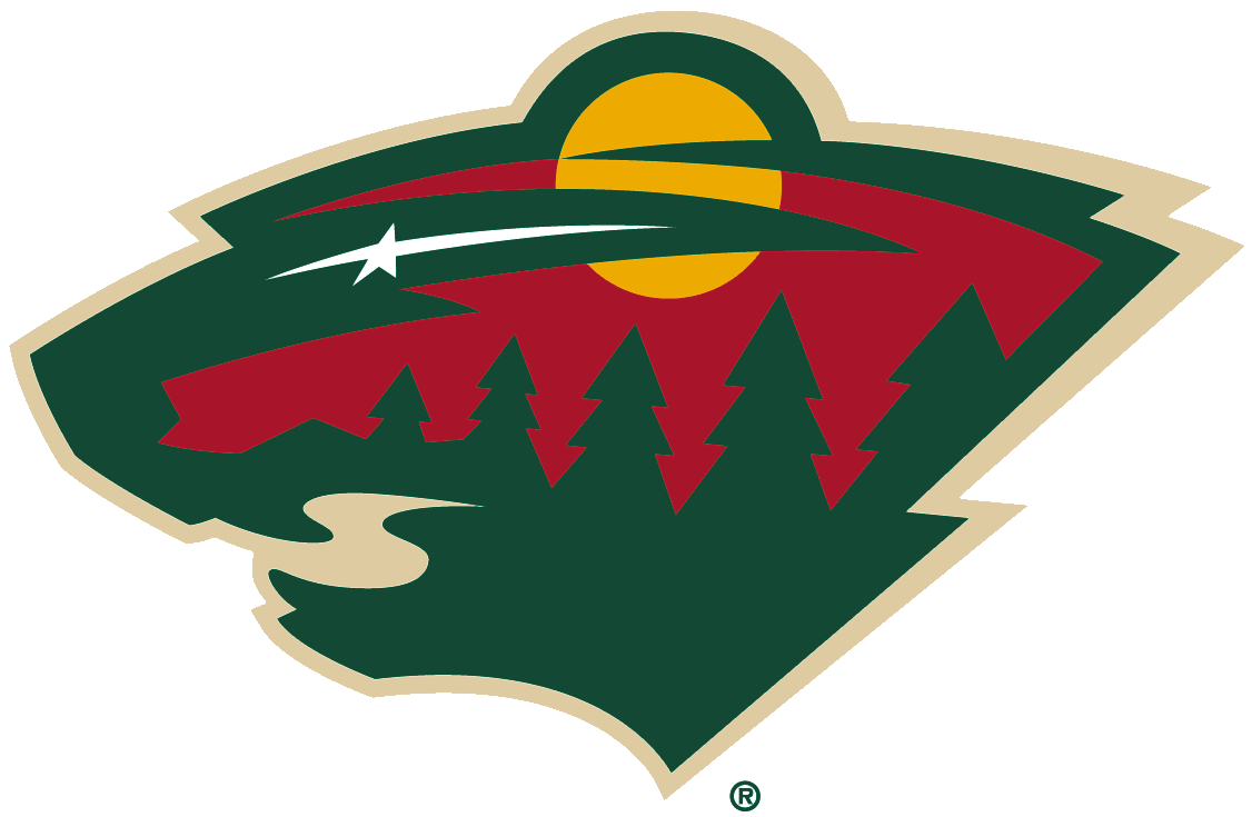 Minnesota Wild hockey team logo featuring a stylized wild animal head with a sun, trees, and a shooting star.