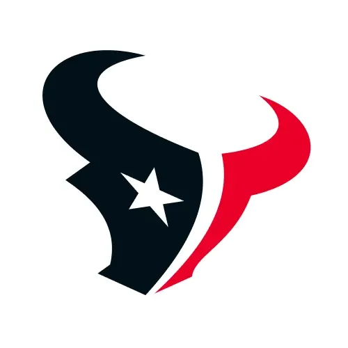 Logo of the Houston Texans, an American football team, featuring a stylized bull's head with a star and the team colors of navy blue, red, and white.