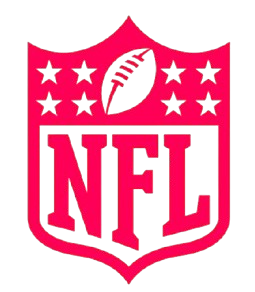 NFL logo on a pink background with stars, a football, and the letters 'NFL'.
