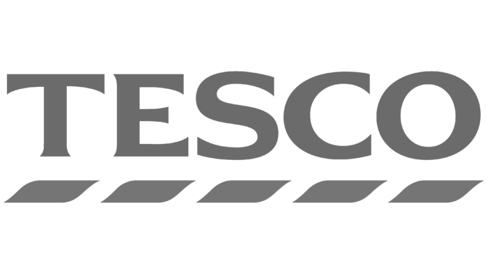Tesco logo in black and gray with a stylized underline.