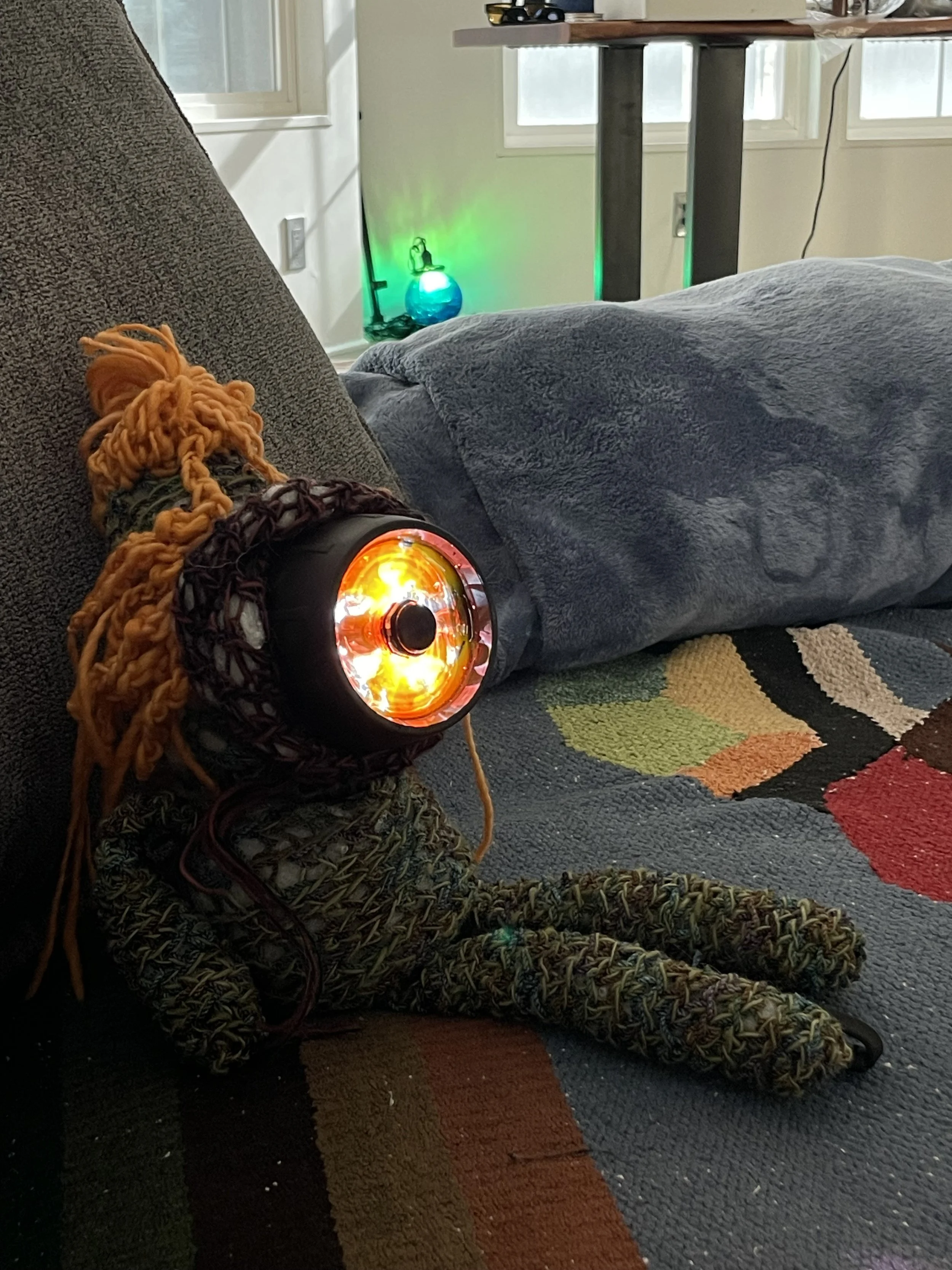 Auntie Flew and Kendall Cleveland hand crocheted and customized cyclops doll