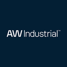 AW Industrial logo on a dark blue background