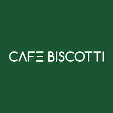 Green background with white text reading 'Cafe Biscotti'