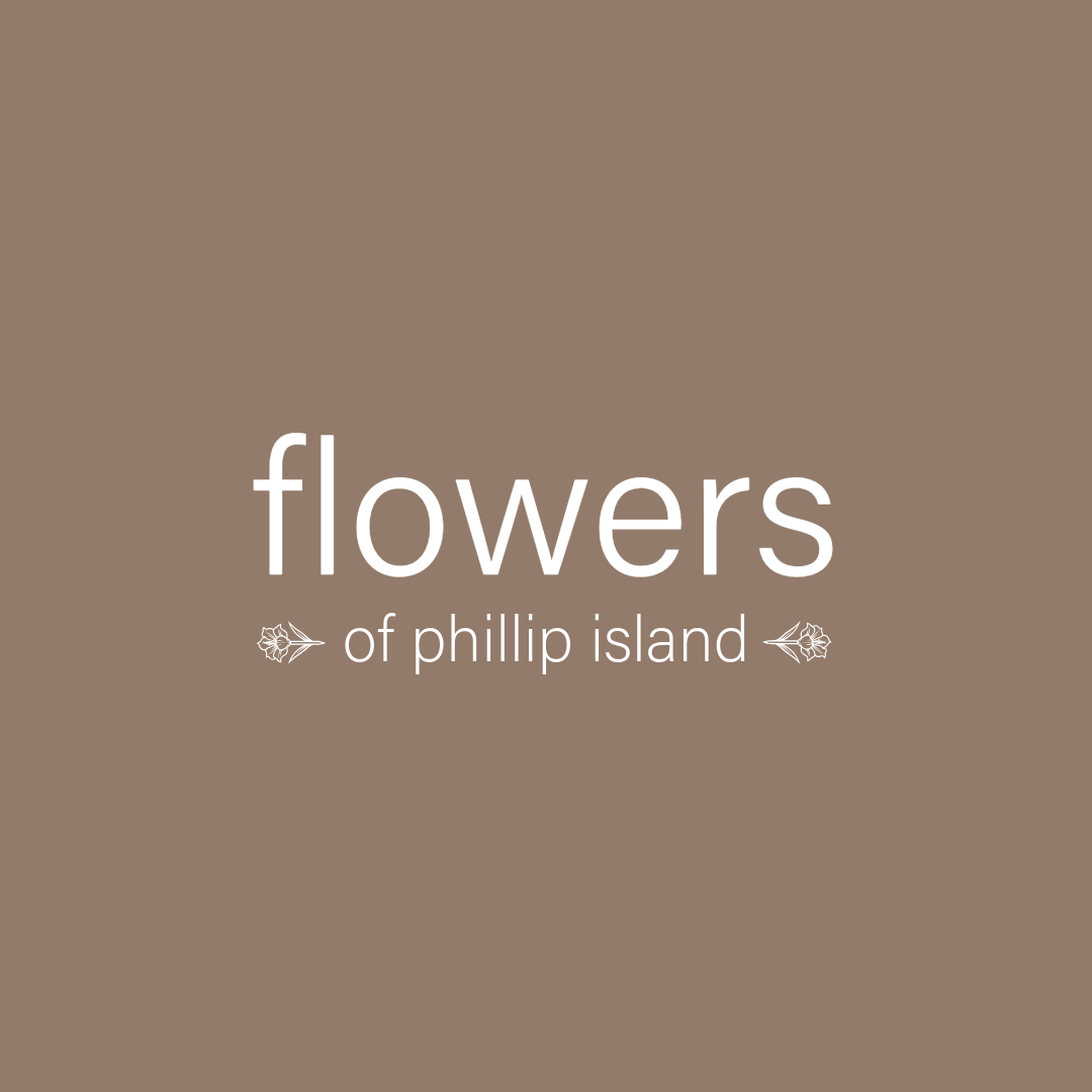 Book cover titled "Flowers of Phillip Island" with a brown background and white text.