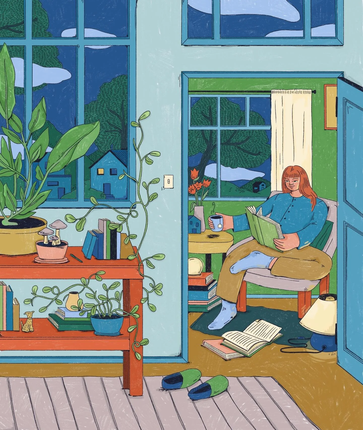 been kind of obsessed with drawing interiors and (attempting) balance with detail + color + spatial perspective. been playing with this one during my free time inspired by all the reading i&rsquo;ve been doing lately - i&rsquo;m on book 3 of the neap