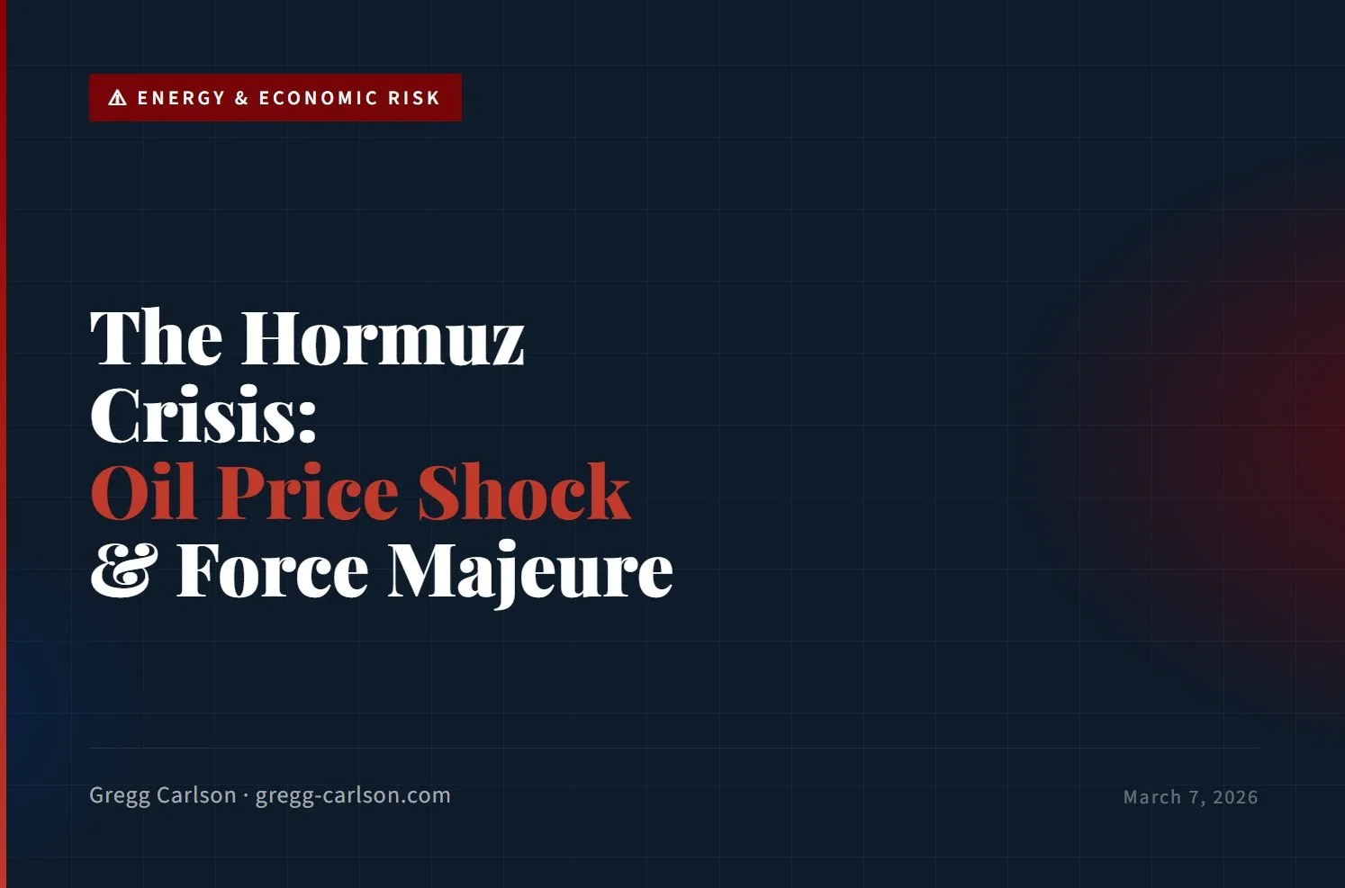 The Israel–U.S.–Iran War &amp; Hormuz Crisis: Oil Price Shock, Force Majeure, and What U.S. SMBs &amp; Consumers Should Understand (with charts)