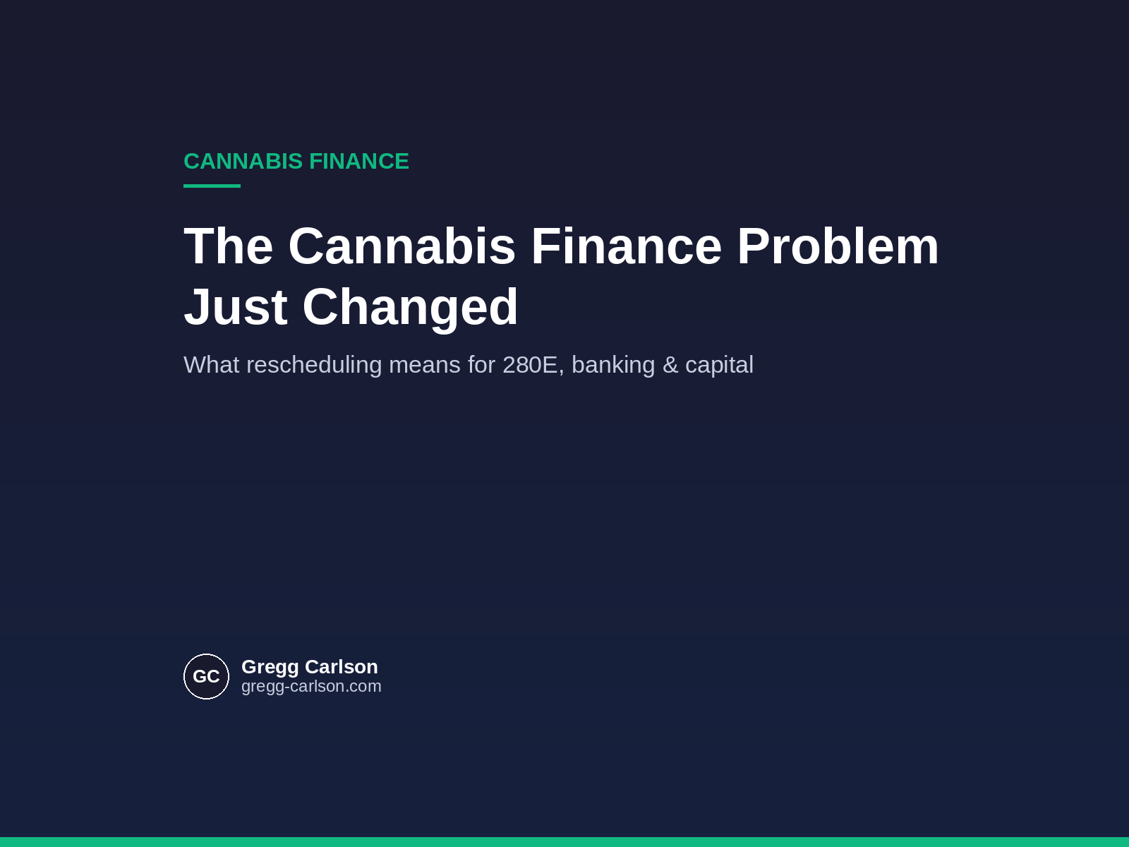 The Cannabis Finance Problem Just Changed — What Rescheduling Means for 280E, Banking, and Capital