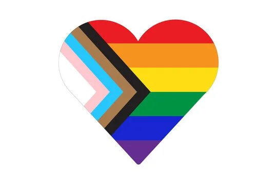 Heart-shaped flag combining the South African flag and the LGBTQ+ rainbow pride flag.