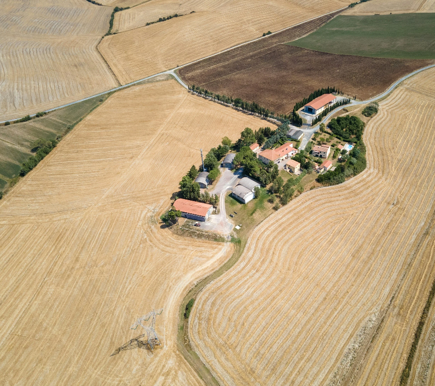 Aerial image of a farm property and operation