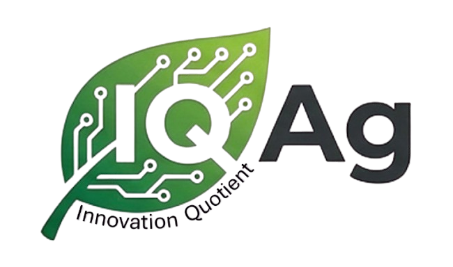 IQ Ag logo featuring a leaf with circuit board features
