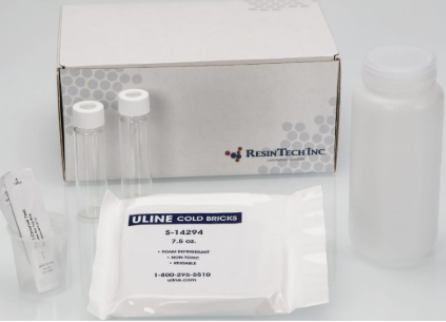 Close up of water sample test kit components