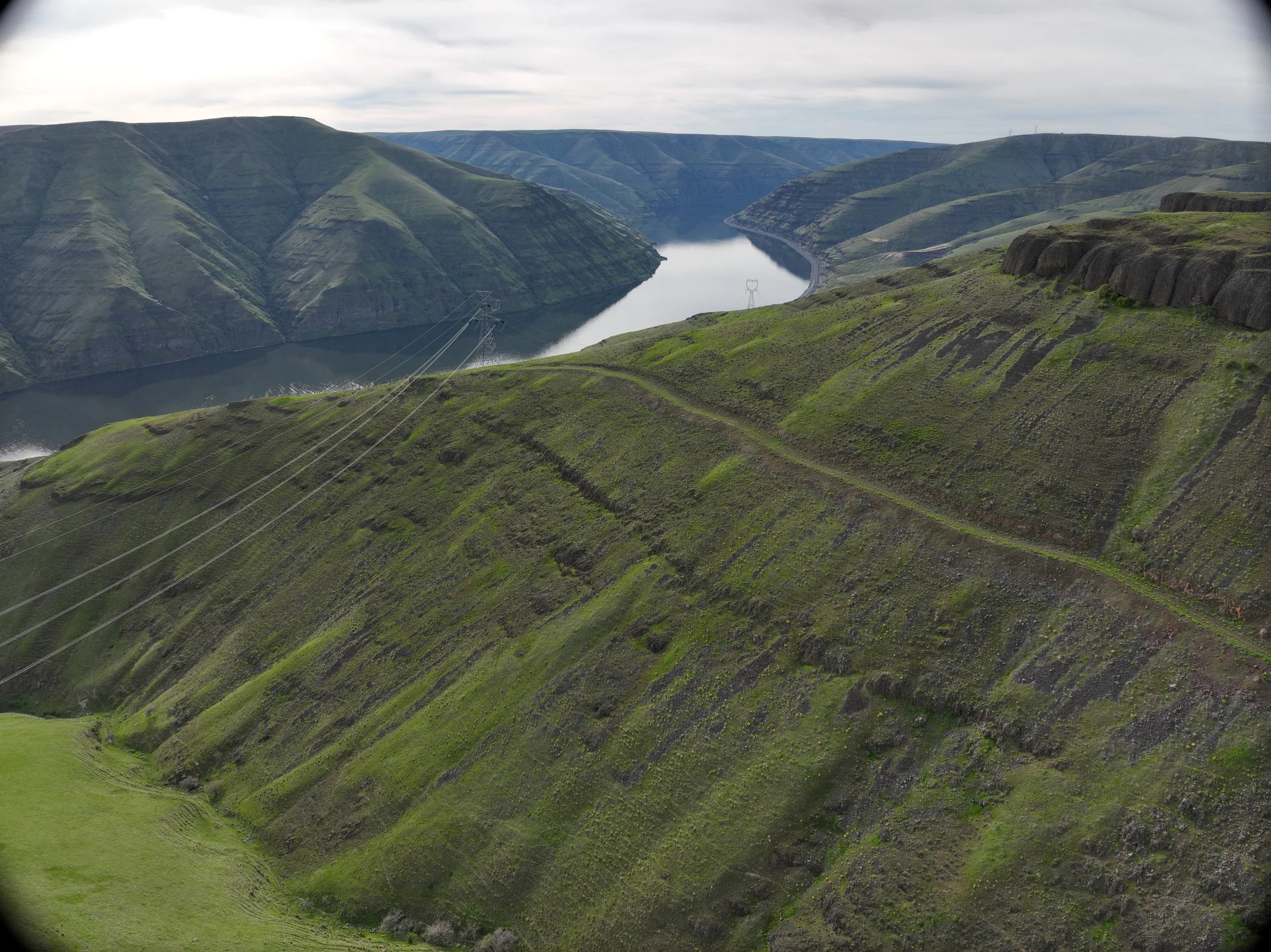 Aerial drone image of green canyon land