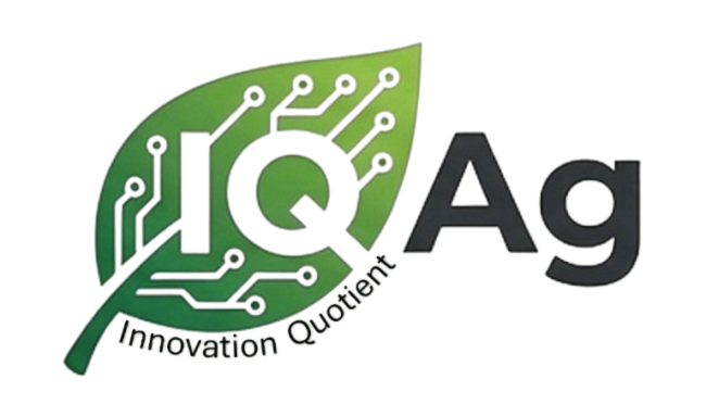IQ Ag logo featuring a leaf with circuit board features