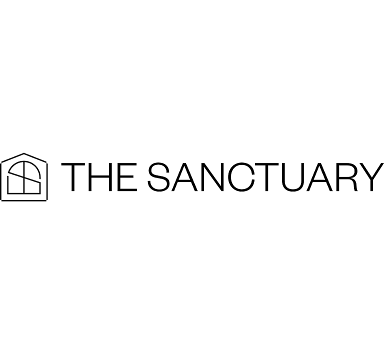 Logo for The Sanctuary, featuring a house with a window and the words 'The Sanctuary' next to it.