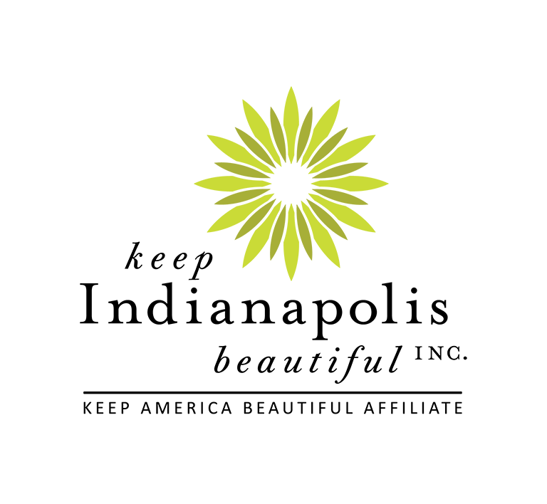 Keep Indianapolis Beautiful logo with a central yellow-green geometric floral pattern.