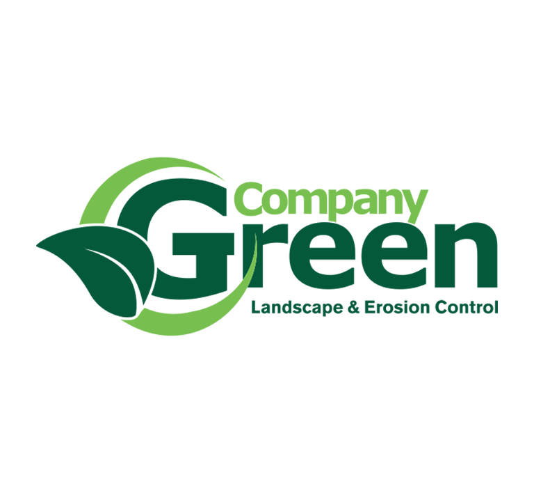 Logo for Company Green, a landscape and erosion control company, featuring a green leaf and circular design.