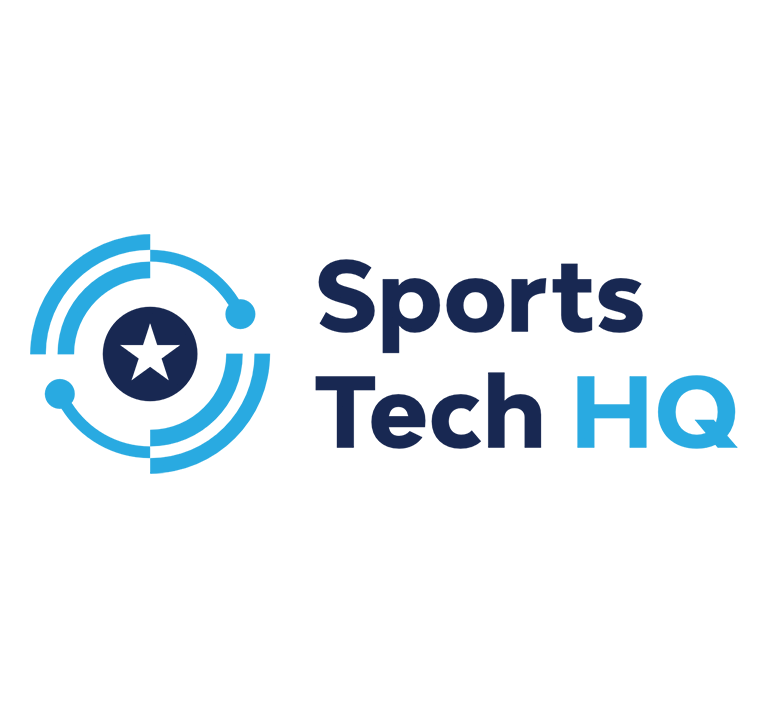 Logo for Sports Tech HQ with a stylized target and star icon to the left, and the words "Sports Tech HQ" to the right in navy and light blue text.