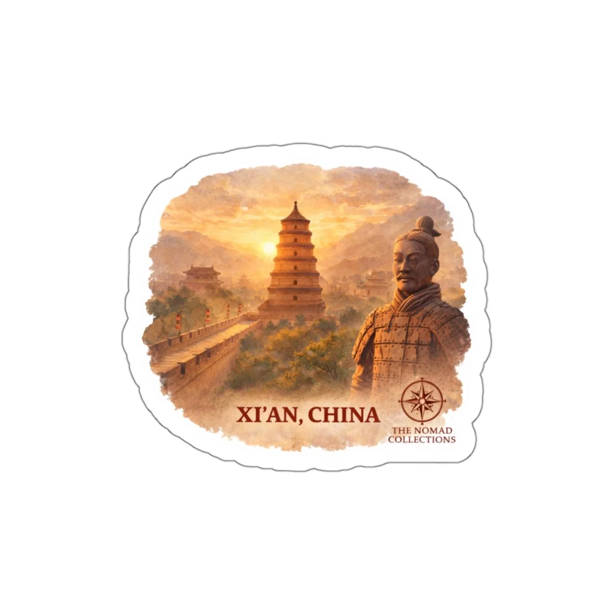 Xi’an China Travel Sticker – Terracotta Warrior & Pagoda Die-Cut Decal