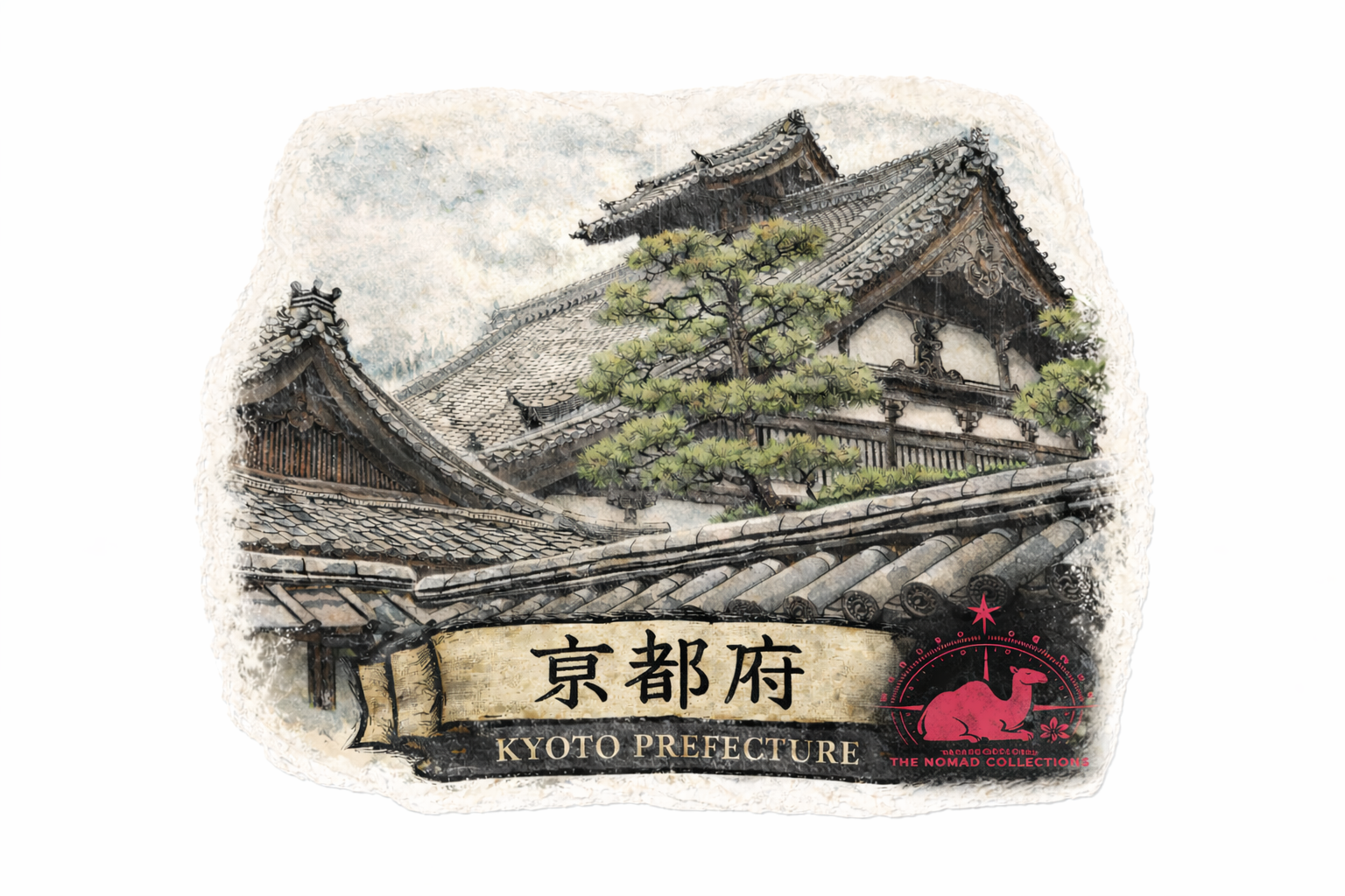 Kyoto Prefecture Temple Sticker – Vintage Japanese Architecture Travel Decal
