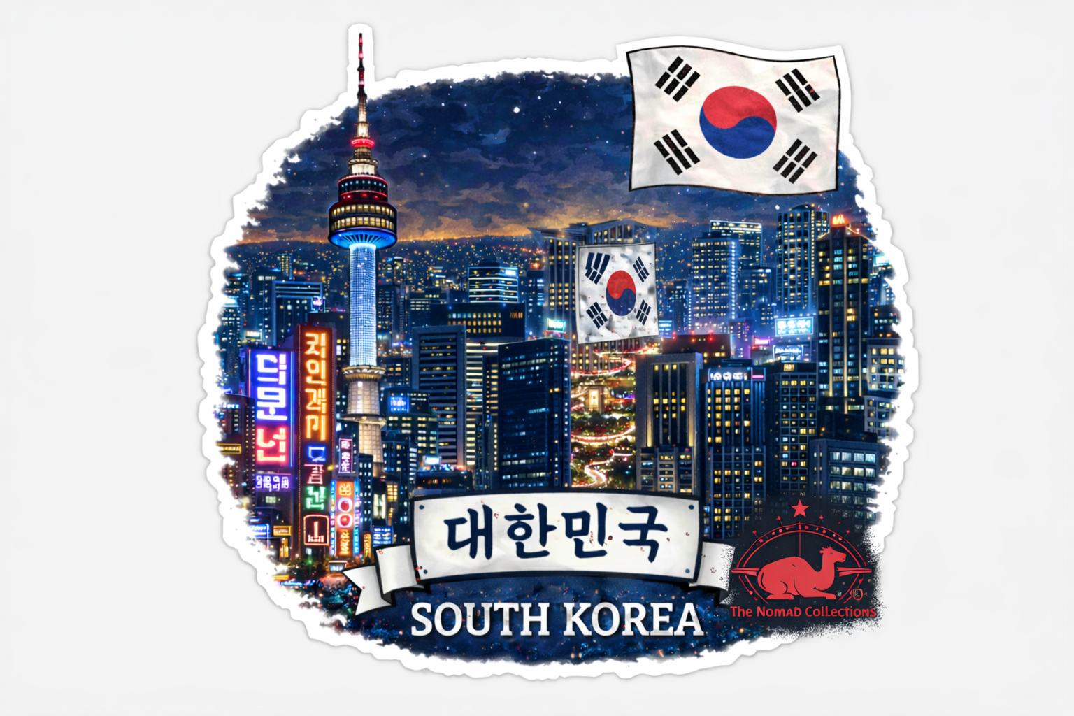 Seoul Night Skyline Sticker – Vintage South Korea City Travel Decal