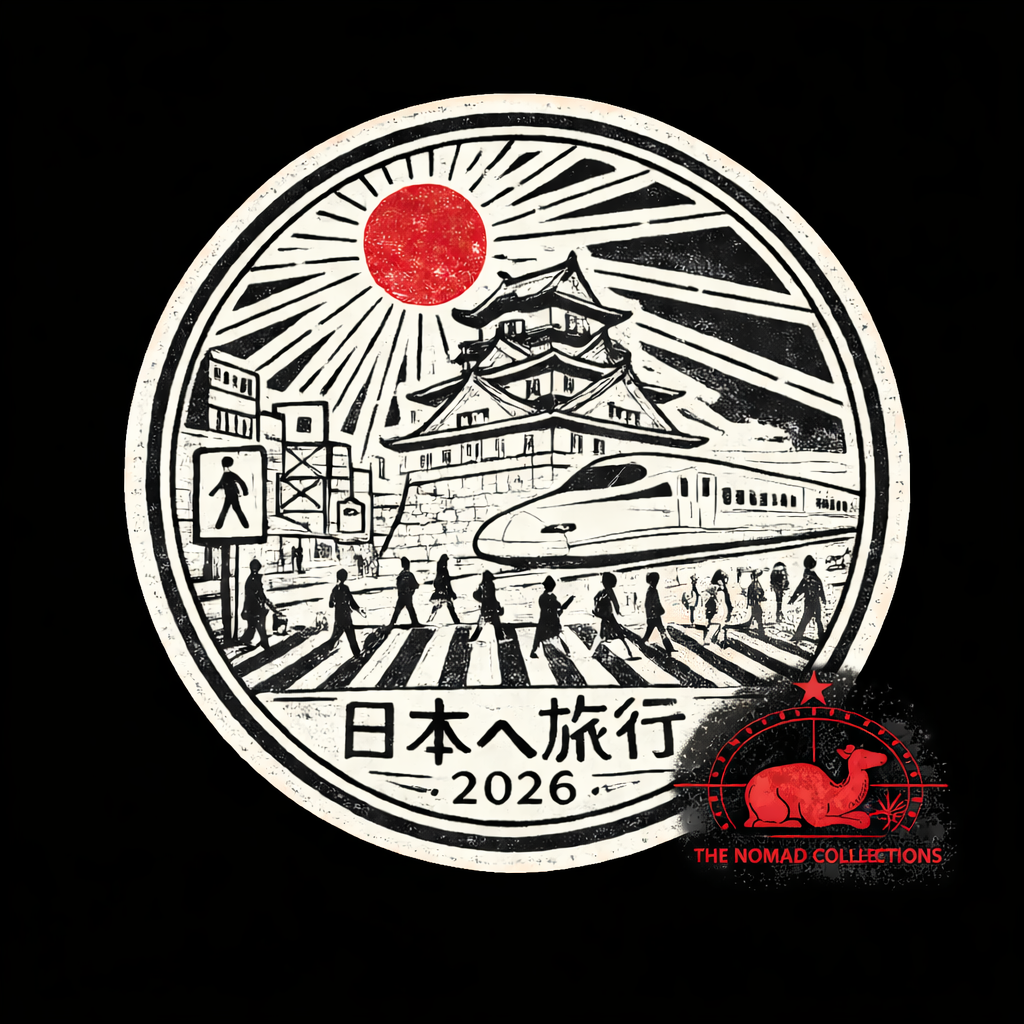 Japan 2026 Vintage Travel Sticker — Shinkansen & Castle