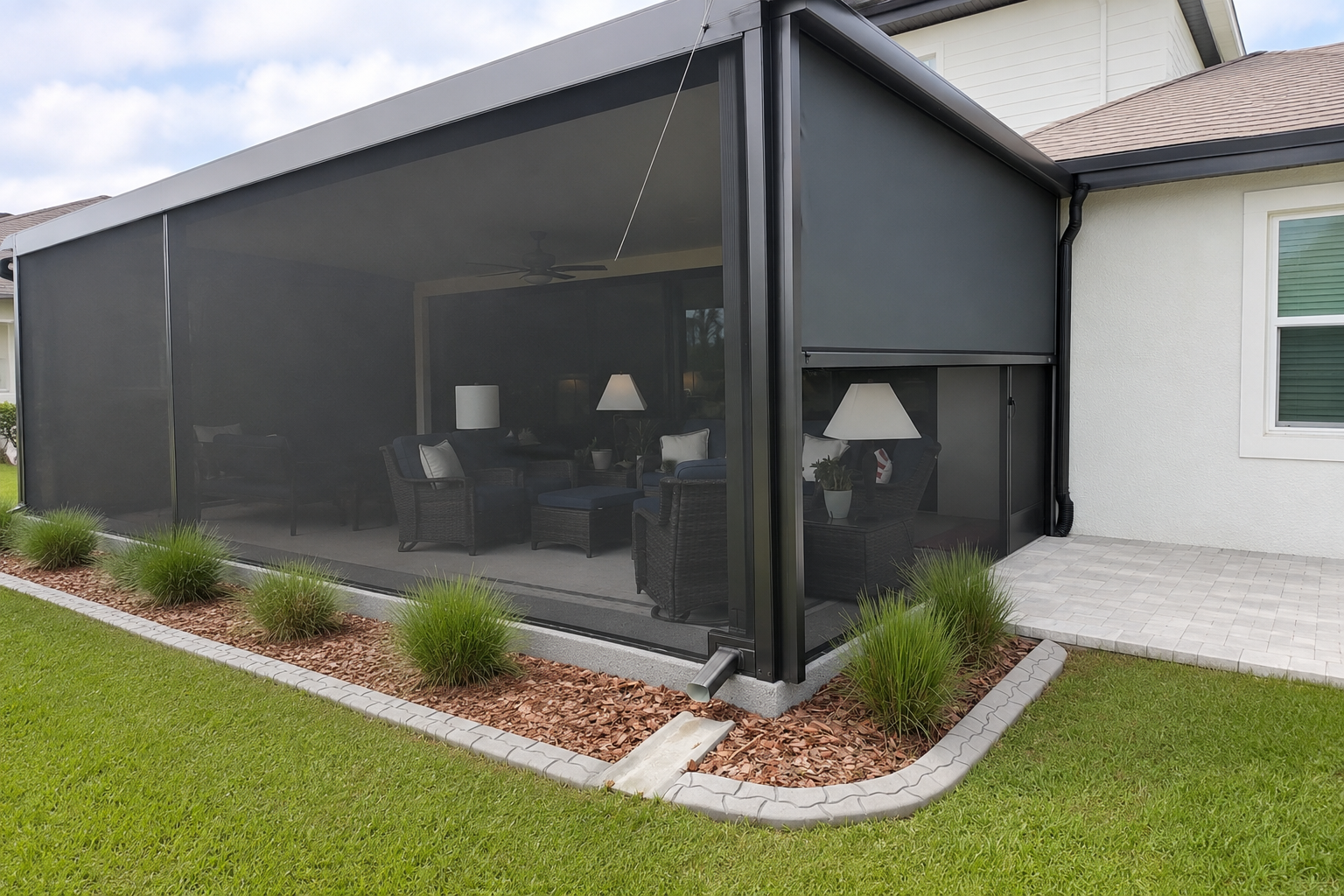 Cozy suburban patio with screened enclosure.png