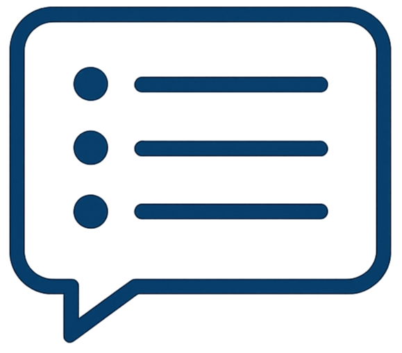 Icon of a speech bubble with three bullet points inside.