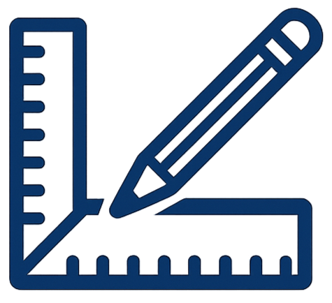 Icon of a ruler, pencil, and square used for measurement and drawing.