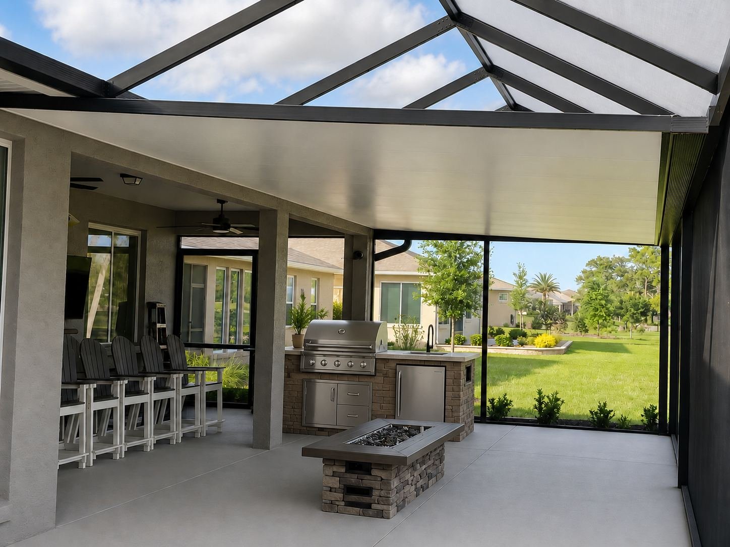 Modern screened lanai with fire pit.jpg