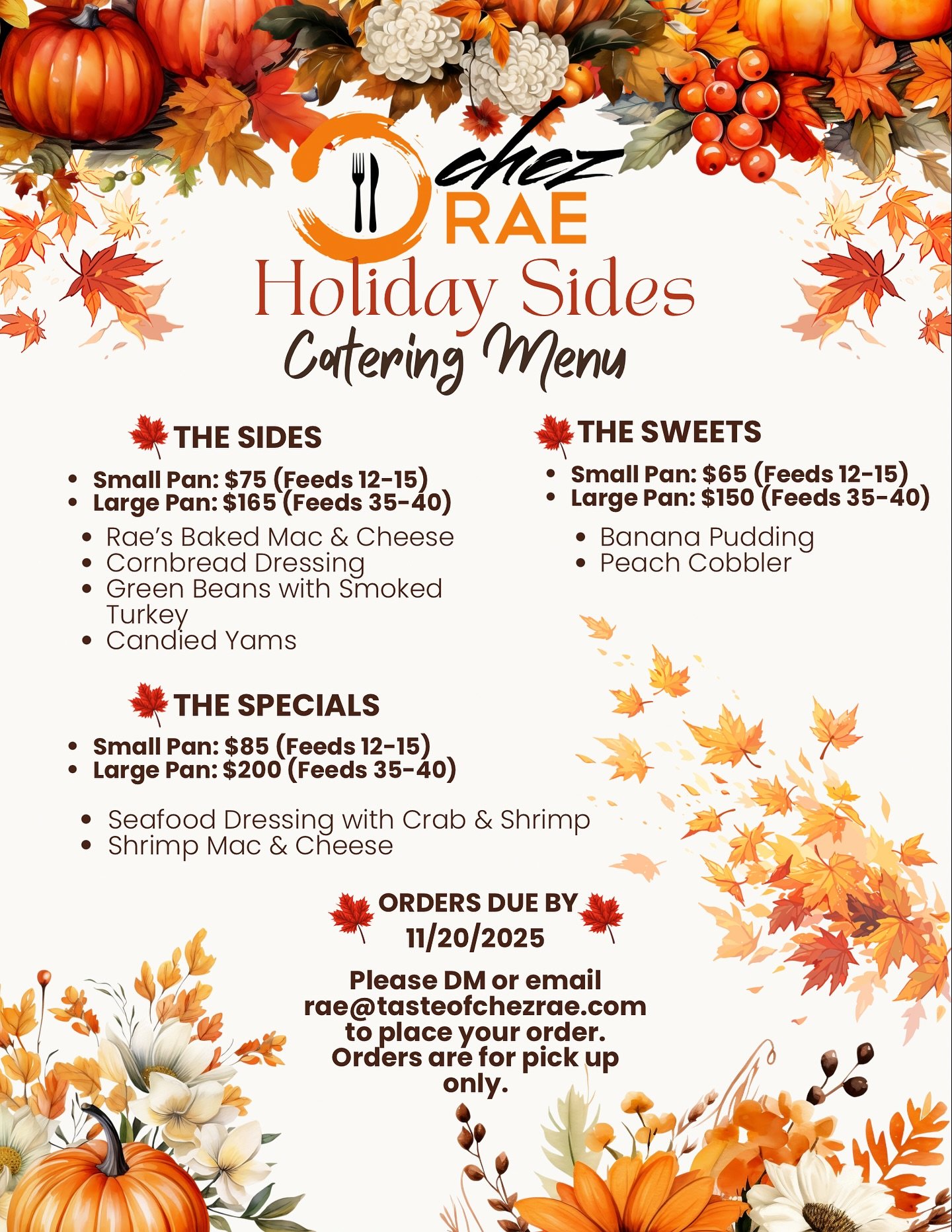 T&rsquo;is the season for sides and desserts! If you&rsquo;re in the LA, OC, or surrounding areas, and you&rsquo;re looking for delicious sides for your holiday dinner,  place your pick up orders now. Hit the link in my bio and send me an email. 🍁 H