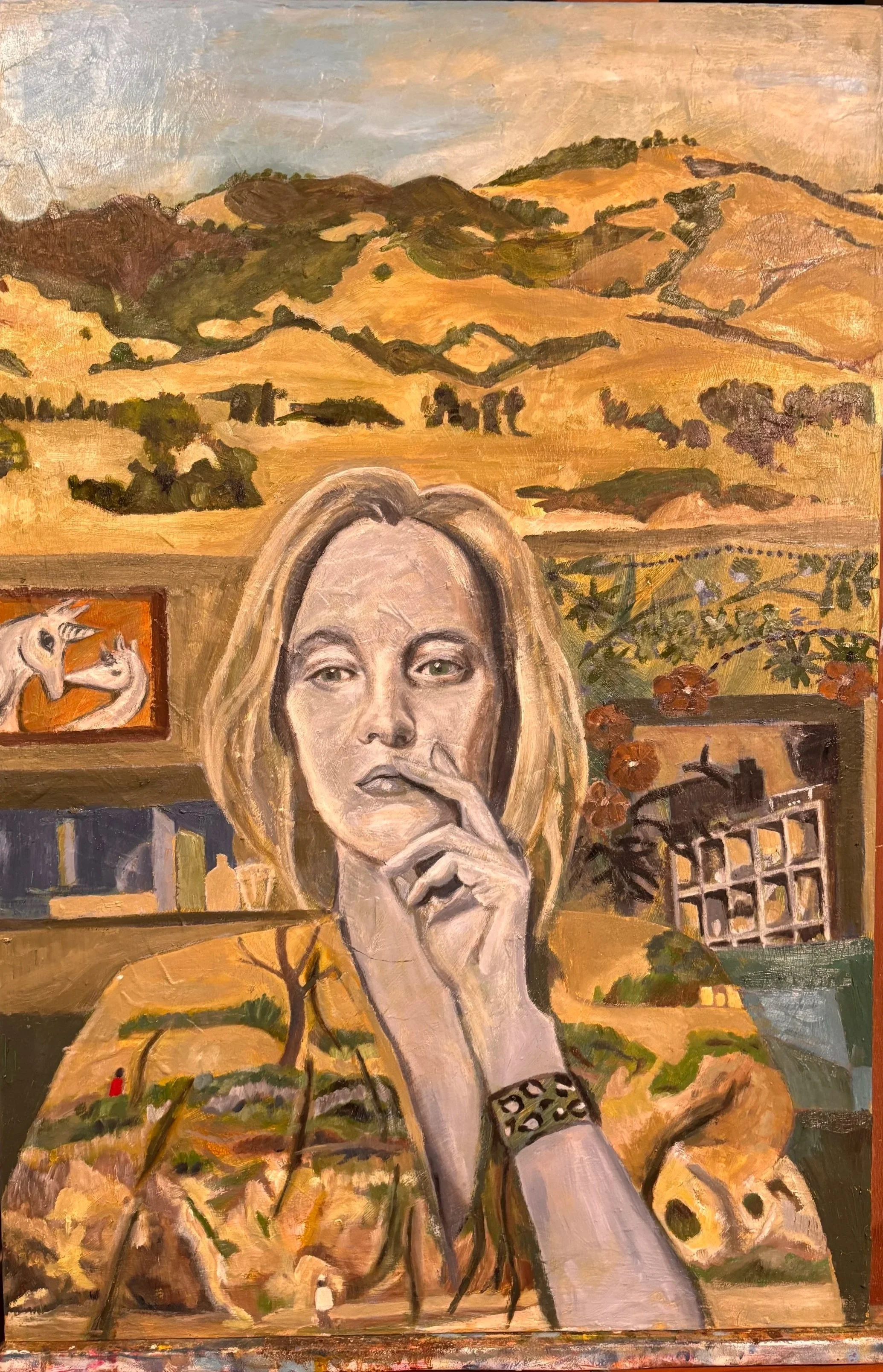 No one believes the sea cares nothing for the shore (2026) Oil on sized muslin covered in brown paper maché. 24 x 36 in.