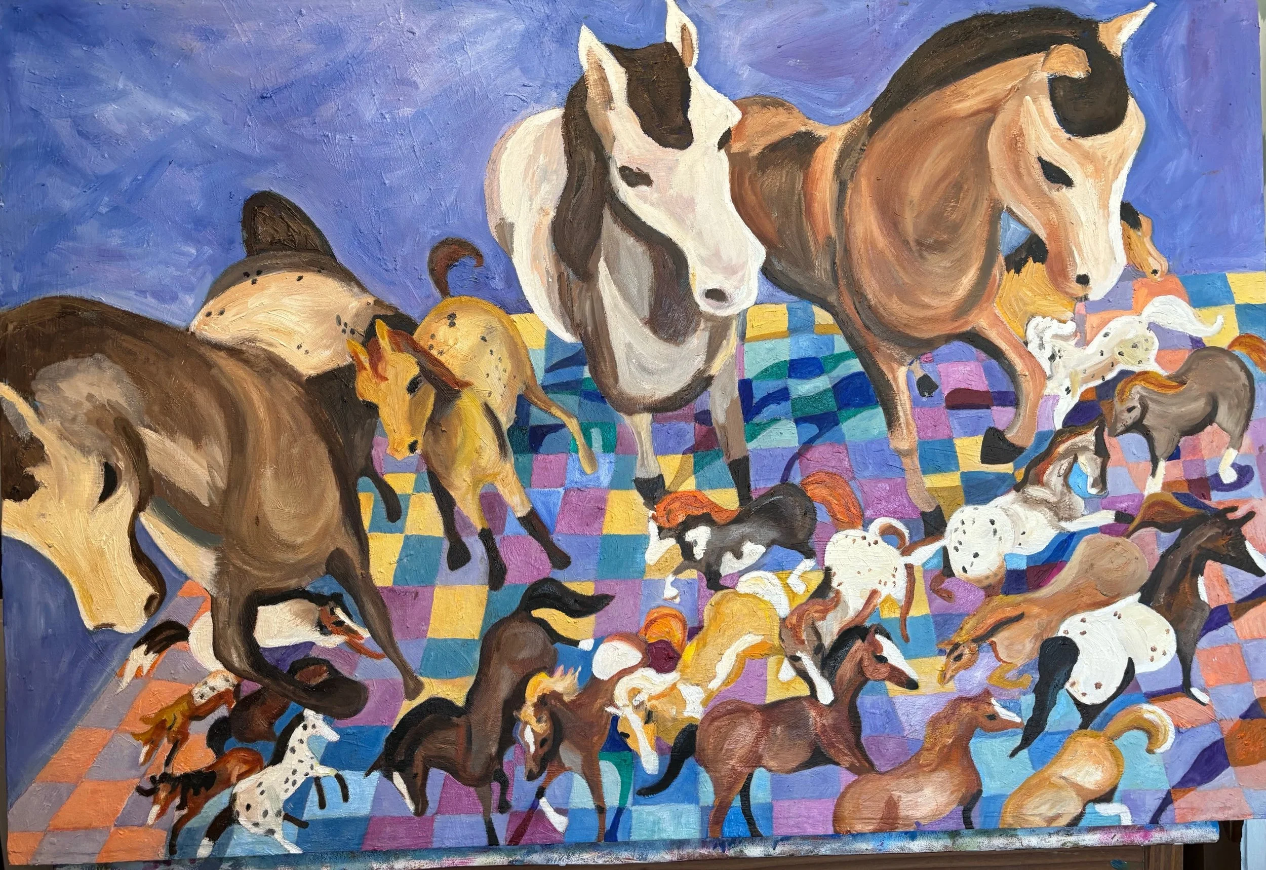 Drawn to what’s missing (Model Horses) (2023-24) Oil on sized muslin. 24 x 36 in.
