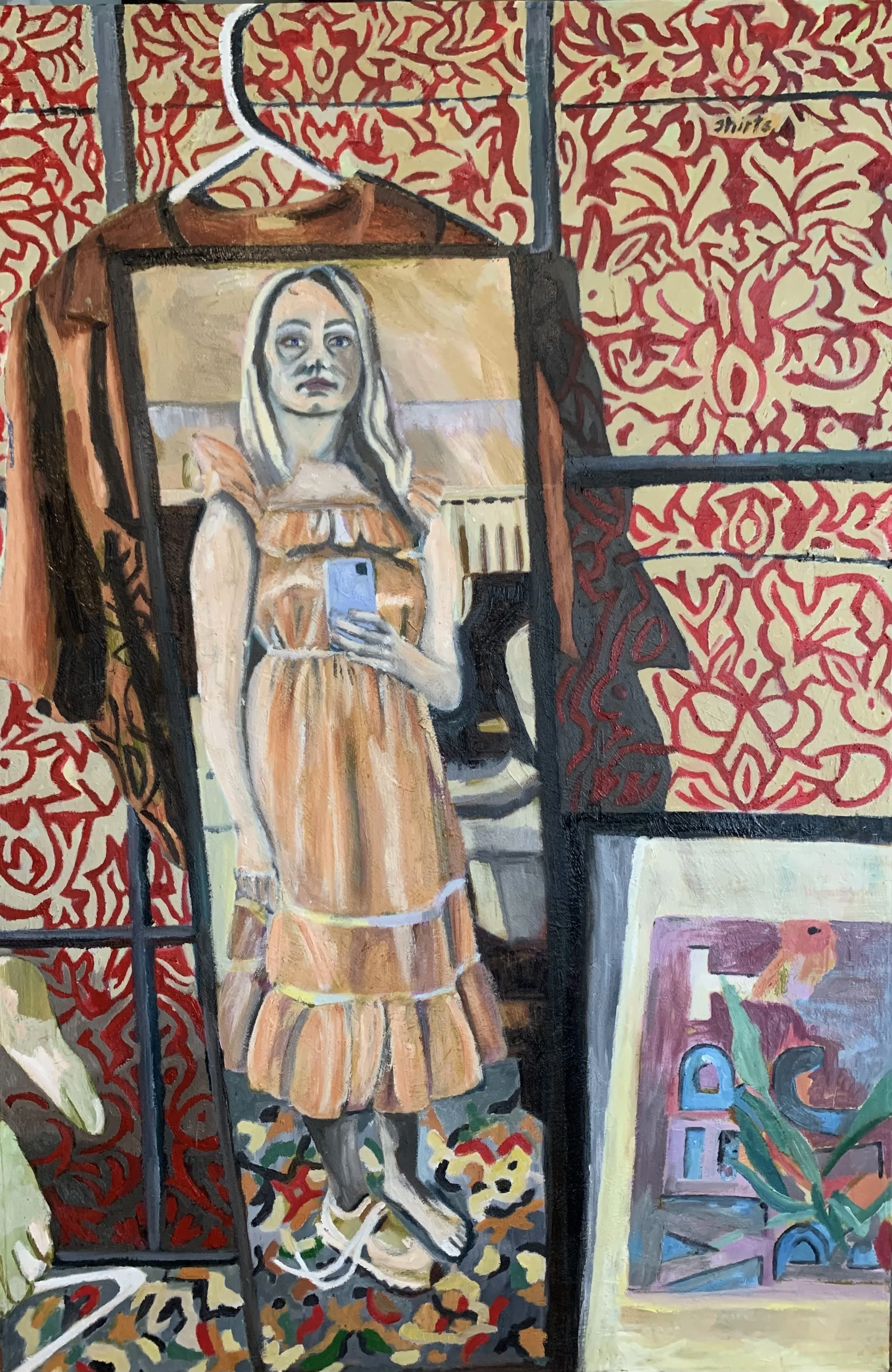 At five in the afternoon (or not) (Kallax) (2022) Oil on blocked muslin. 24 x 36 in. 