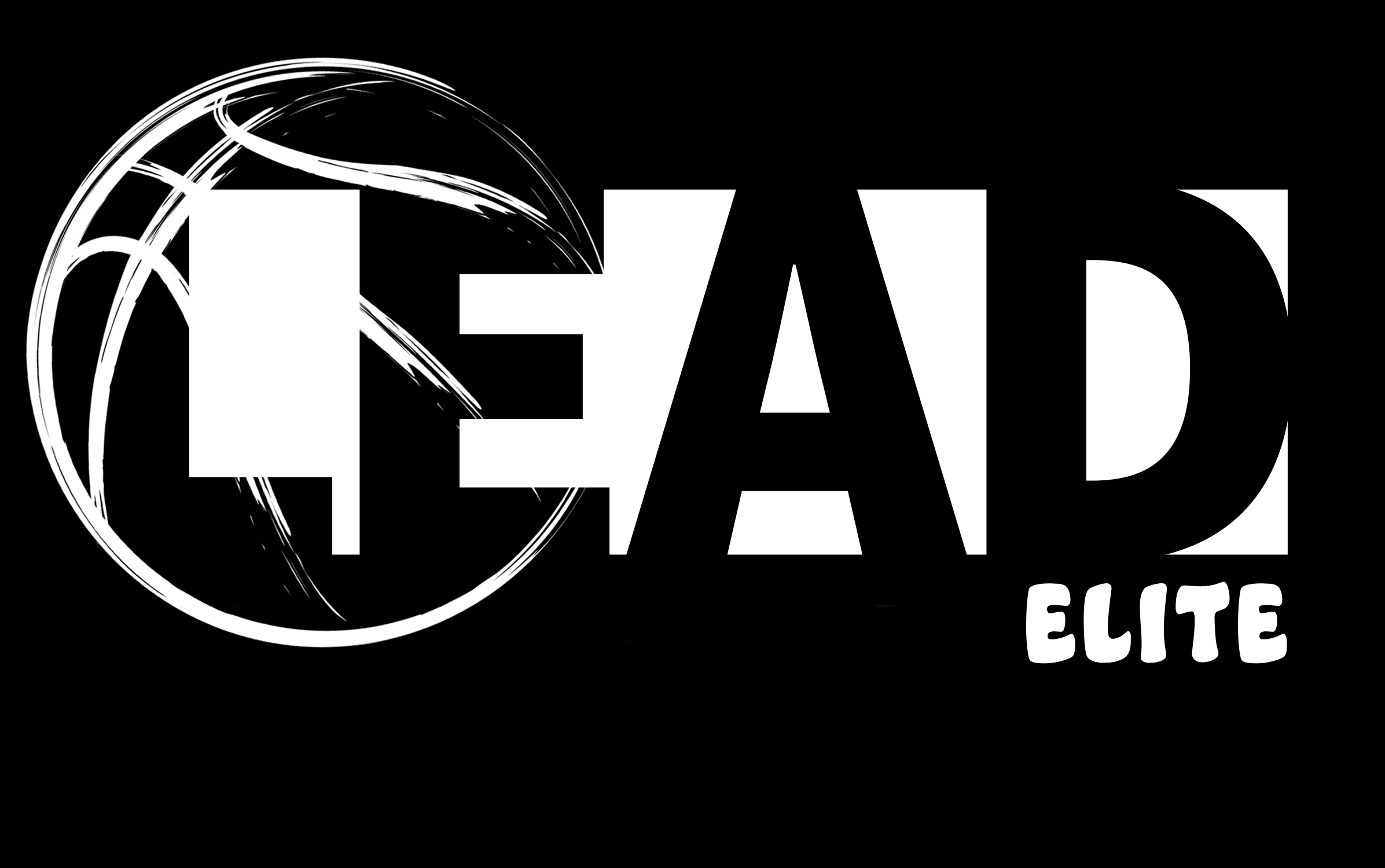 Black and white logo for LEAD ELITE with a stylized globe design in the background.