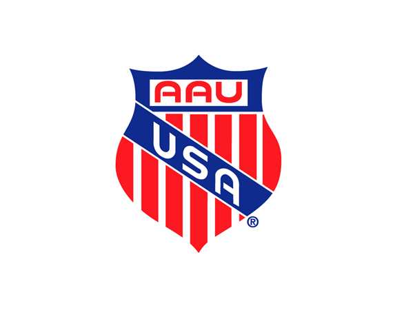 Logo of USA Archery, featuring a shield with red and white stripes and a blue top with white stars, with the words "AAU USA".